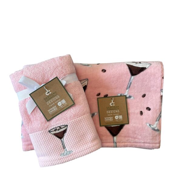 Deborah Connolly Espresso Martini Pink Velour Bath Towel 30x54 Set of 2 New - Picture 11 of 12